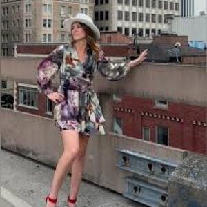 Express Multicolor Floral Long Sleeve Dress